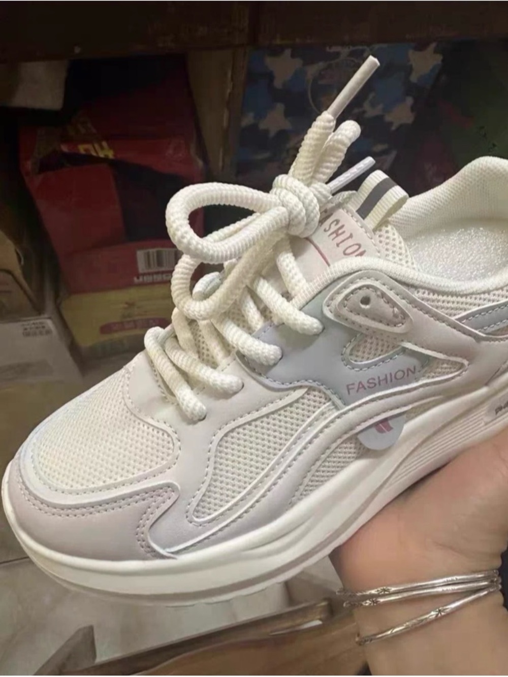 White Chunky 'FASHION' Lace-Up Sneakers